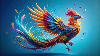 Fototapeta premium Vibrant Rainbow Bird in Flight A Symphony of Color and Movement, a Whimsical Artistic Creation