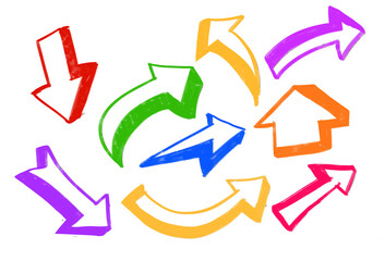 arrow 3d red different direction Sketch chalk pencil  arrow icon. colorful crayon on transparent background Hand drawn grunge crayon brush sketch direction charcoal element set. Vector illustration