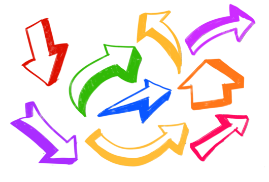 arrow 3d red different direction Sketch chalk pencil  arrow icon. colorful crayon on transparent background Hand drawn grunge crayon brush sketch direction charcoal element set. Vector illustration