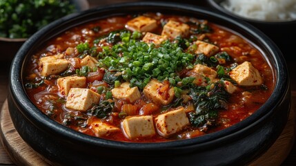 A Korean kimchi stew with tofu and pork