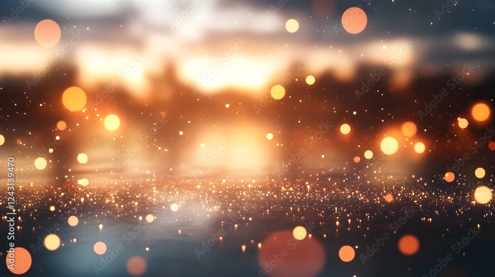 Poster Mesmerizing glitter storm of shimmering twinkling lights against a soft elegant backdrop  Vibrant sparkling particles create a dreamlike magical atmosphere perfect for various festive events