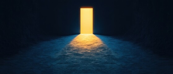 A mysterious door glowing in the darkness, symbolizing hope and new beginnings, surrounded by deep shadows.
