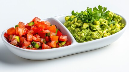 Fresh Salsa and Guacamole in Elegant Serving Dish for Appetizers