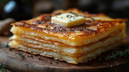A Kosovan flija layered pancake with butter