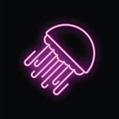 Pink neon sign representing a luminous jellyfish swimming, ideal for illustrating concepts such as marine life, decoration, or nightlife