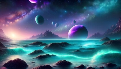 An abstract wallpaper depicting a waterfall that flows into the stars.