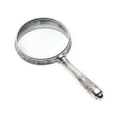 Antique Silver Magnifying Glass  isolated on transparent background.