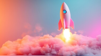 Rocket launching through colorful cloud of papers digital art futuristic environment vibrant viewpoint
