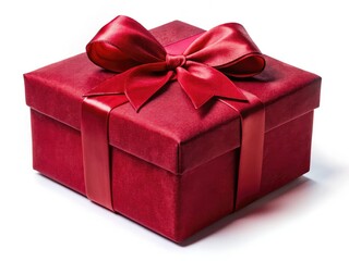Obraz premium Elegant red velvet gift box, luxuriously packaged, isolated, premium design, showcasing refined presentation.