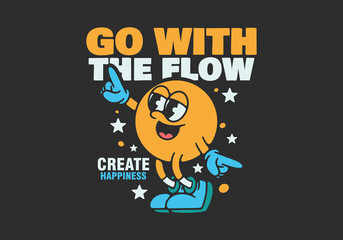 Fototapeta premium Happy character in dance pose, dark background. Good for sticker print