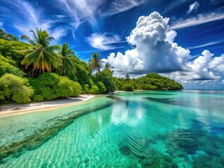 Escape to paradise: stunning turquoise waters, pristine white sands, panoramic lagoon views.