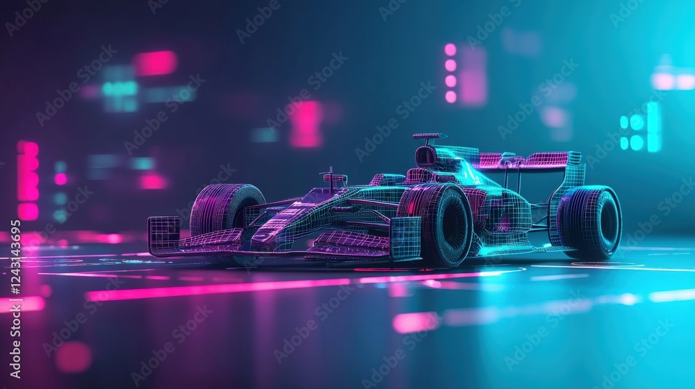 Poster dynamic racing car render digital space 3d model neon environment side view futuristic concept