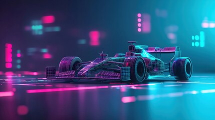 Dynamic racing car render digital space 3d model neon environment side view futuristic concept