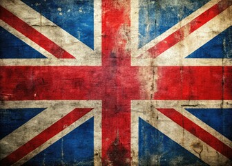 Fototapeta premium Extreme close-up reveals Union Jack's textured grunge; macro photography captures faded British flag detail.