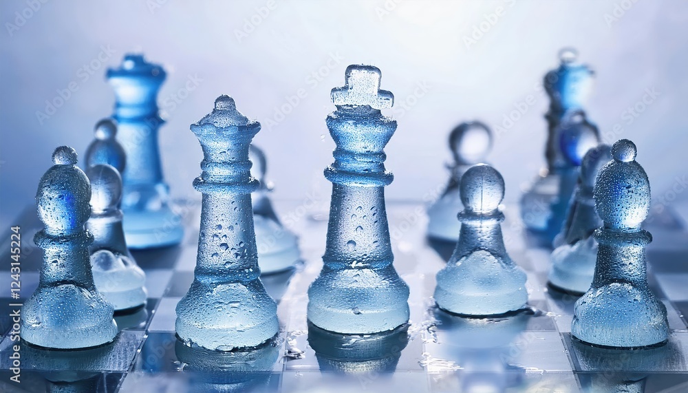 Poster unique glass chess pieces created from water showcase artistic design and elegance in a striking vis