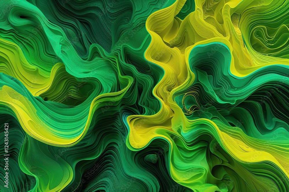 Poster dynamic abstract background in vibrant green and yellow with textured interplay