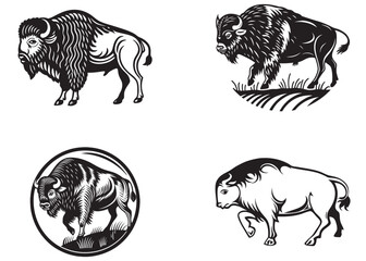 buffalo logo silhouette vector, buffalo logo icon silhouette, bison logo silhouette vector, black bull silhouette, vector silhouette buffalo silhouette isolated on white background