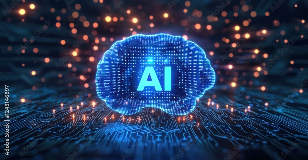 Poster Digital brain representing artificial intelligence glowing on circuit board