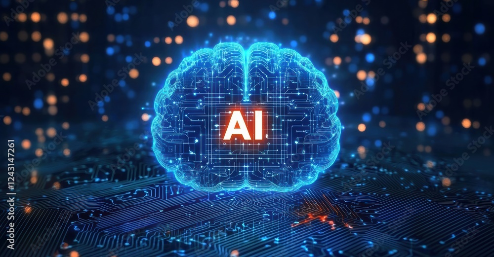 Aufkleber Digital brain with AI symbol representing artificial intelligence over circuit board