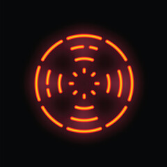 Red and orange neon light forming a circular shape with lines emanating from the center on a black background