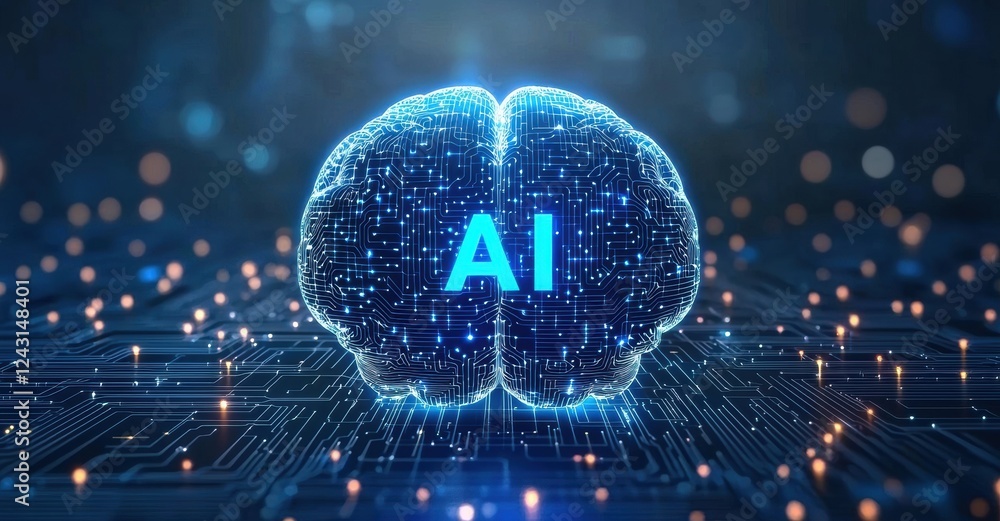 Poster Digital brain representing artificial intelligence over circuit board