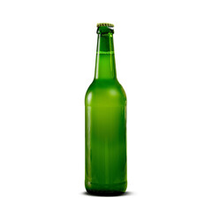 Green beer bottle isolated from background