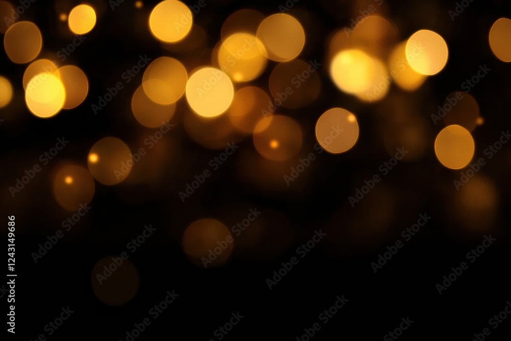 Poster Golden bokeh effect creating a blurred background on black