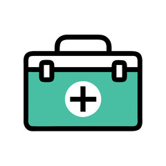 Obraz premium First Aid Kit Icon in green color with medical cross symbol