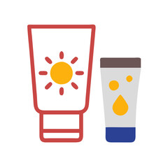 Sun Protection Icon with sunscreen tubes on white background