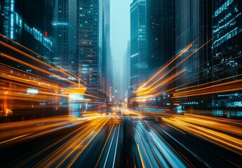 Cityscape Night Traffic Light Streaks