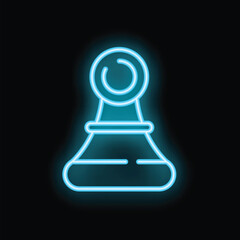 Bright blue neon chess pawn glowing on a black background