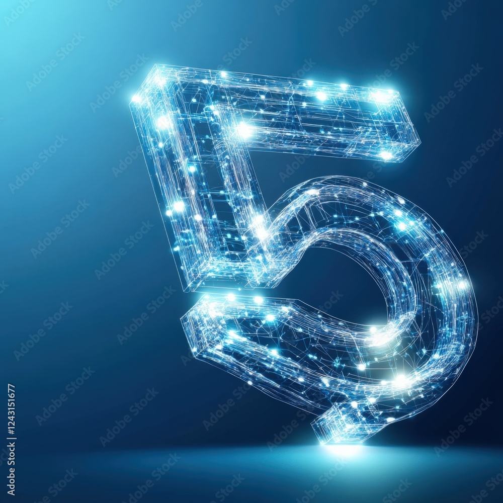 Poster dynamic digital 5 logo display virtual space graphic design futuristic environment close-up view tec