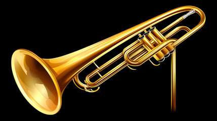 Obraz premium Golden trumpet, studio shot, isolated black background, musical instrument, website design