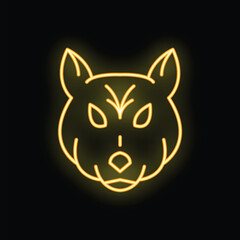 Neon yellow fox head glowing on black background, perfect for designs related to wildlife, nature, and animals