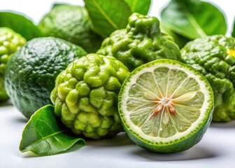 Obraz premium Kaffir lime and bergamot seeds: a still life, urban exploration's textured beauty captured.