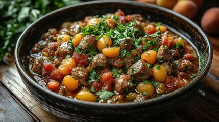 A Moroccan tagine with lamb and apricots