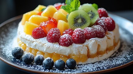 A New Zealand pavlova with fresh fruits