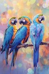 parrots on a branch. Selective focus