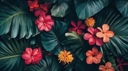 Obraz premium foxes and tropical flowers. Selective focus