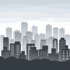 Foggy Cityscape Silhouette Urban Skyline Illustration, Misty Background, Graphic Design Element