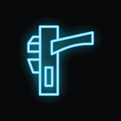 Glowing neon door handle sign on a black background