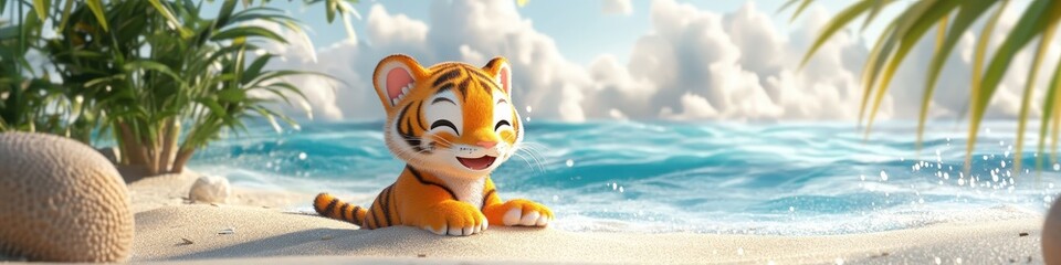 Obraz premium little cartoon tiger. Selective focus