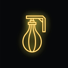 Neon yellow punching bag is glowing in the dark, representing the concept of boxing training