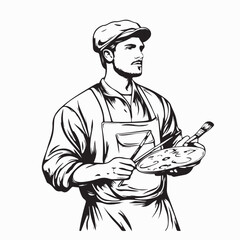 Artist holding palette and paintbrush image vector isolated on white background.