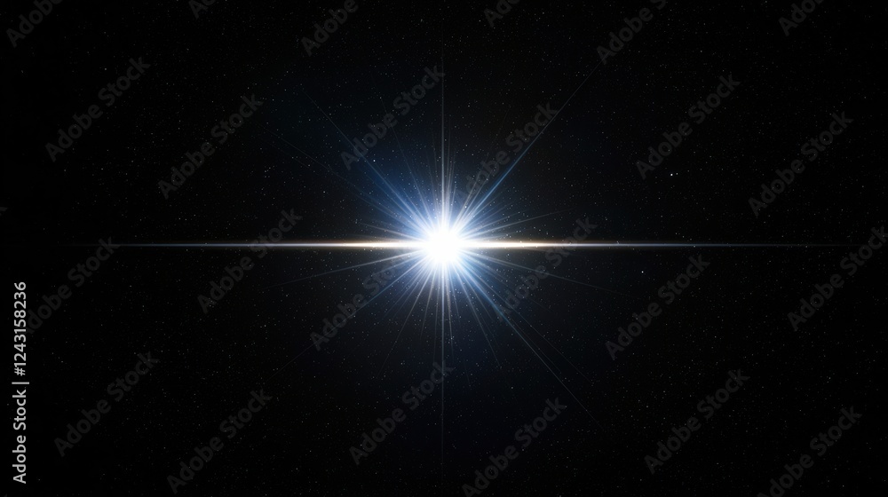 Aufkleber single bright star shining in the center of black background with lens flare effect