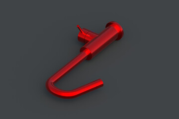 Red faucet on black background. Mixer for cold and hot water. Kitchen or bathroom equipment. 3d render