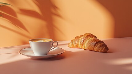 Minimalist setup of a croissant and espresso, Italy Republic Day.