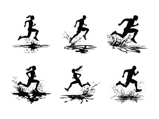 Running Silhouettes Splashing in Motion &ndash; Dynamic Fitness Art