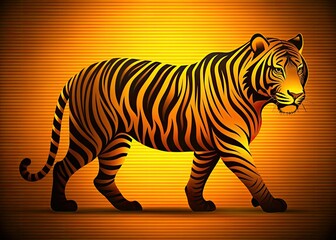 Naklejka premium Powerful tiger silhouette logo: orange stripes, fierce jungle creature, strong wildlife brand identity.