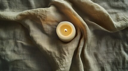 Minimalist warm candle glow on linen, Lithuania Independence Day.